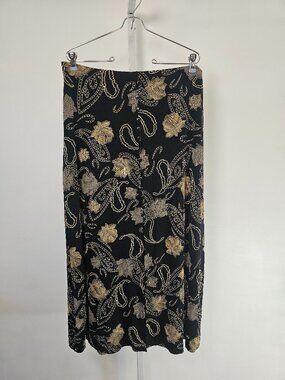 Vintage Esse Skirt Black Gold Floral Maxi Liquid Knit Goth Grunge 3X
